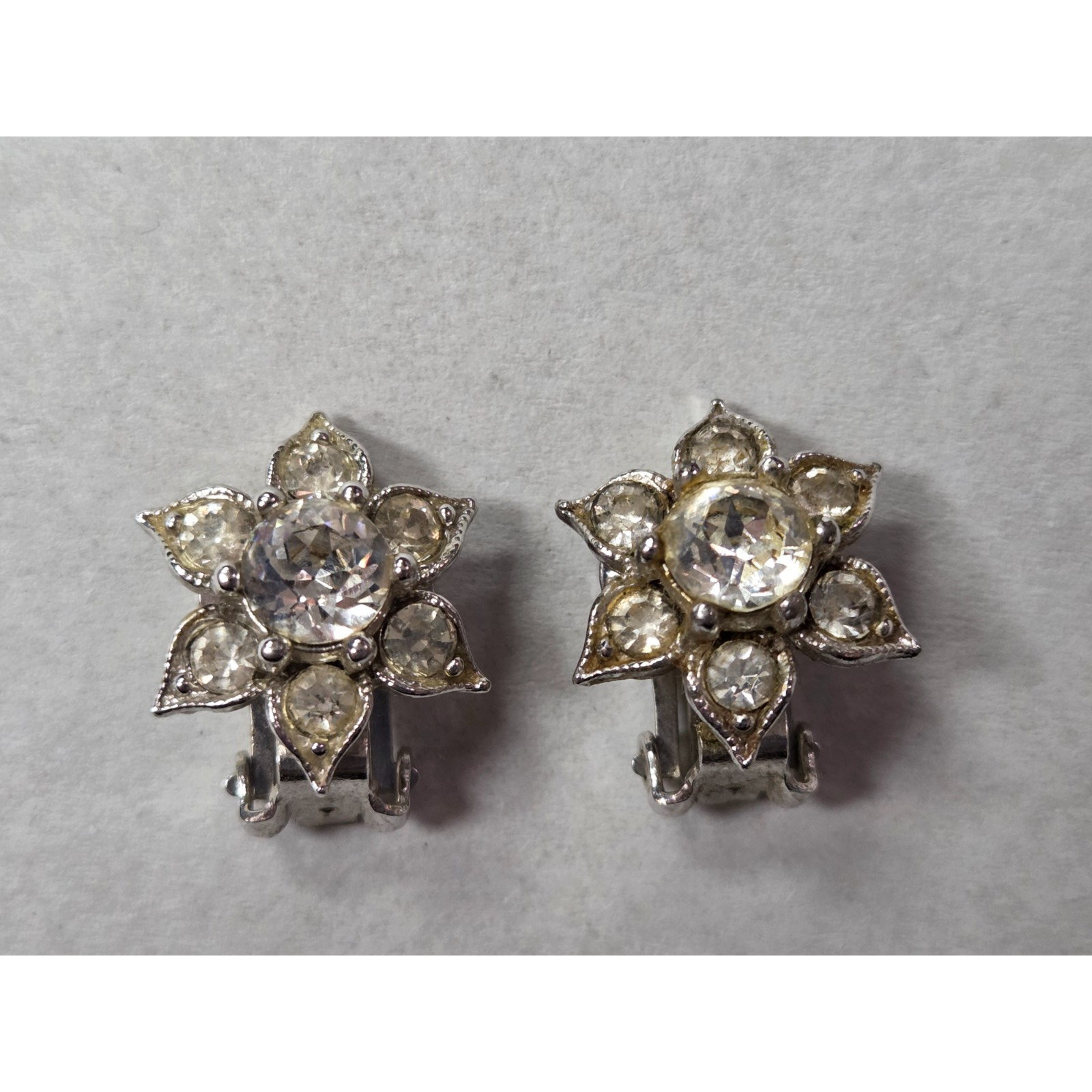 Bogoff Clip On Earrings Rhinestones Silver Tone Vintage Antique